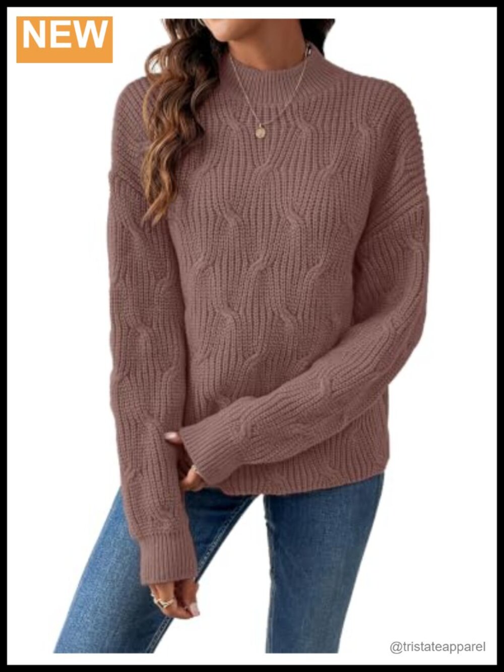 Women's Oversized Mock Neck Cable Knit Long Sleeve Chunky Sweater Fall Winter